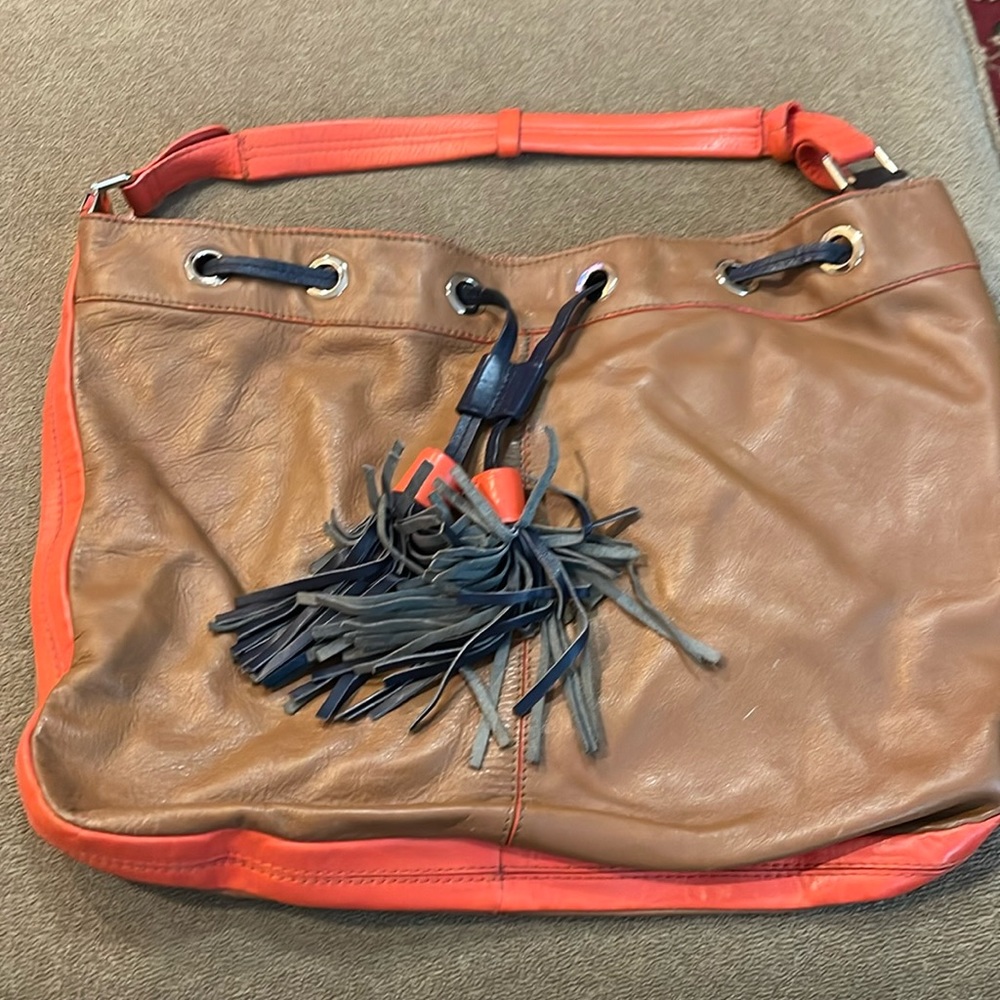 BODEN Genuine Leather Orange Brown Shoulder Handbag Purse (TD) - Picture 1 of 10